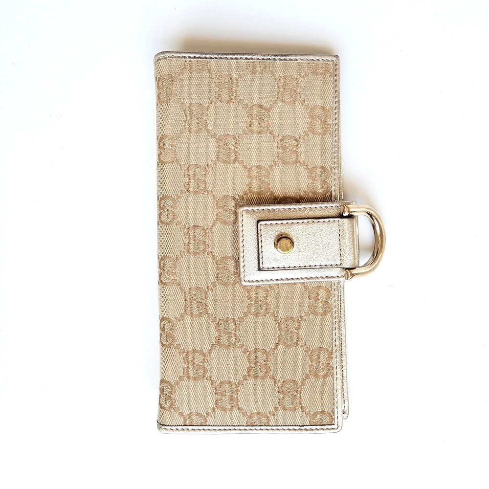 Gucci Abbey D-Ring Long Wallet GG‎ Monogram Canvas Metallic Gold